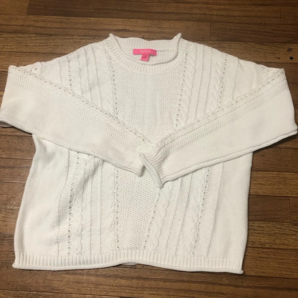 Lilly Pulitzer Maxcy Knit Sweater Resort White Size M Cropped Women's